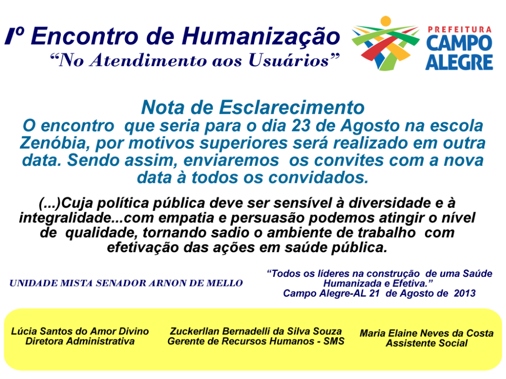 Aviso de adiamento de evento da Saúde