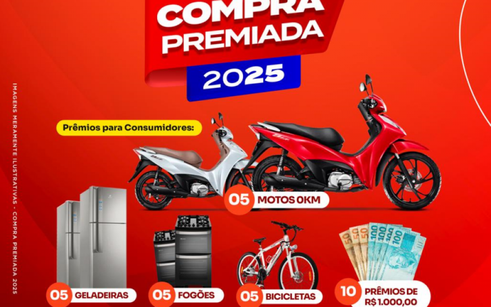 Campanha Compra Premida 2025 vai sortear 05 motos e outros prêmios para os clientes do comercio local