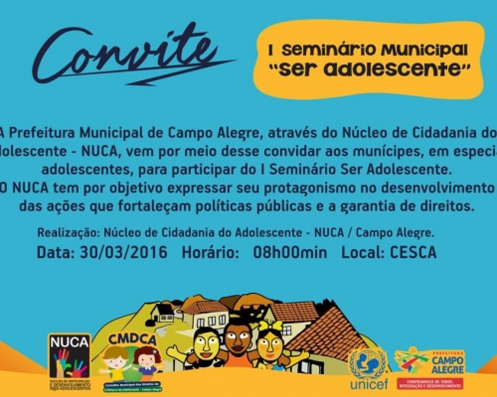 NUCA de Campo Alegre realizará o primeiro Seminário Ser Adolescente