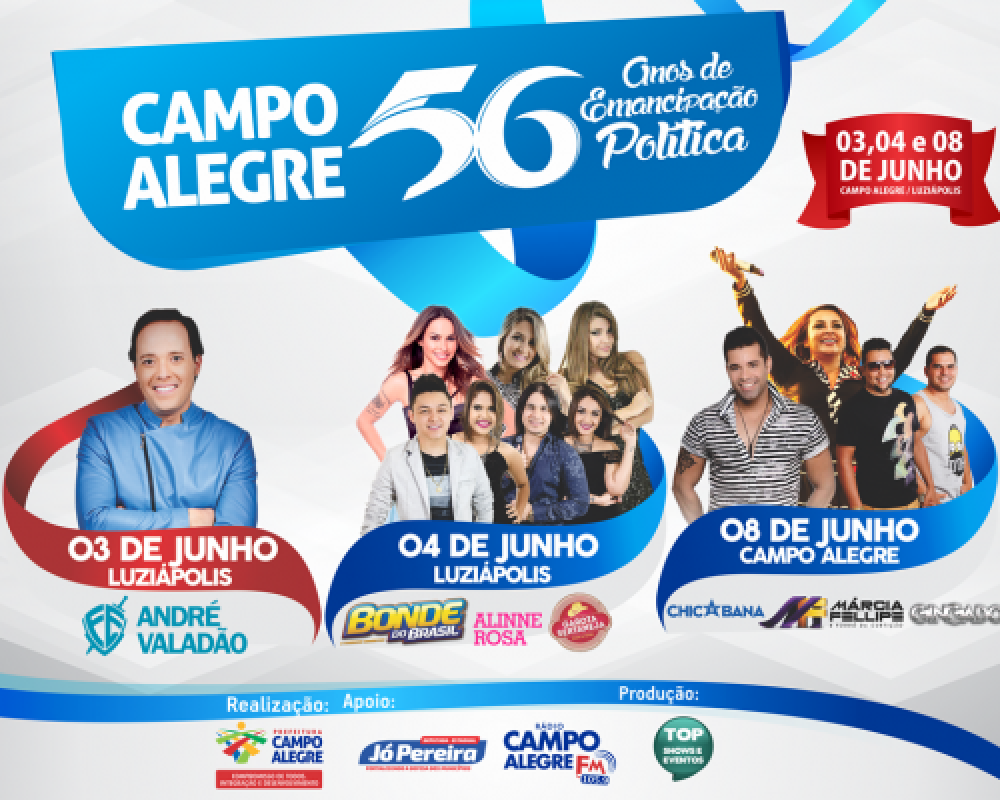 Prefeitura de Campo Alegre definiu atrações da festa de 56 anos de Emancipação Política