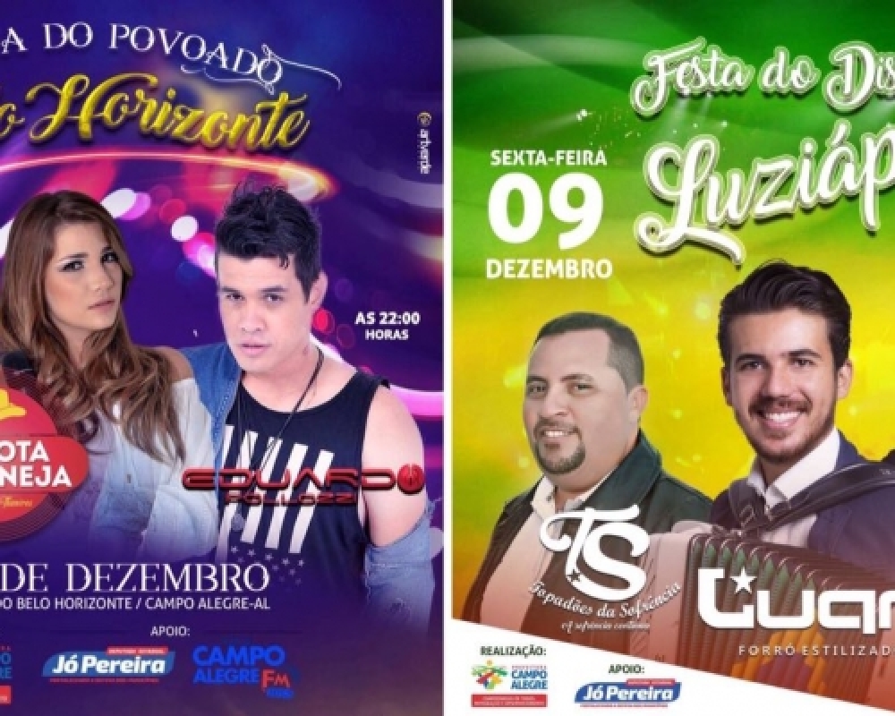 Prefeitura confirma atrações para festas de Luziápolis e Povoado Belo Horizonte 