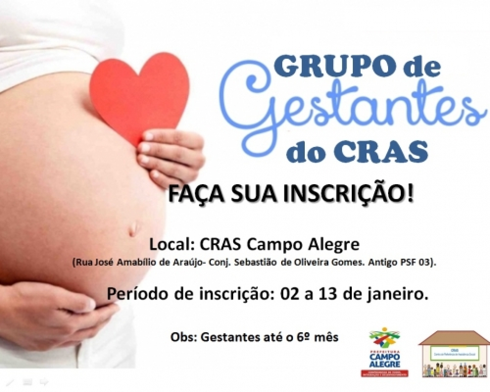  CRAS Campo Alegre abre inscrições para novo Grupo de Gestantes 