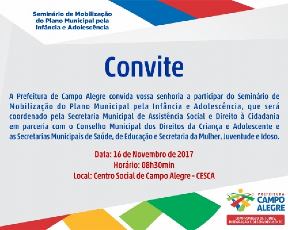 Prefeitura realizará o Seminário de Mobilização do Plano Municipal da Infância e Adolescência (PMIA)