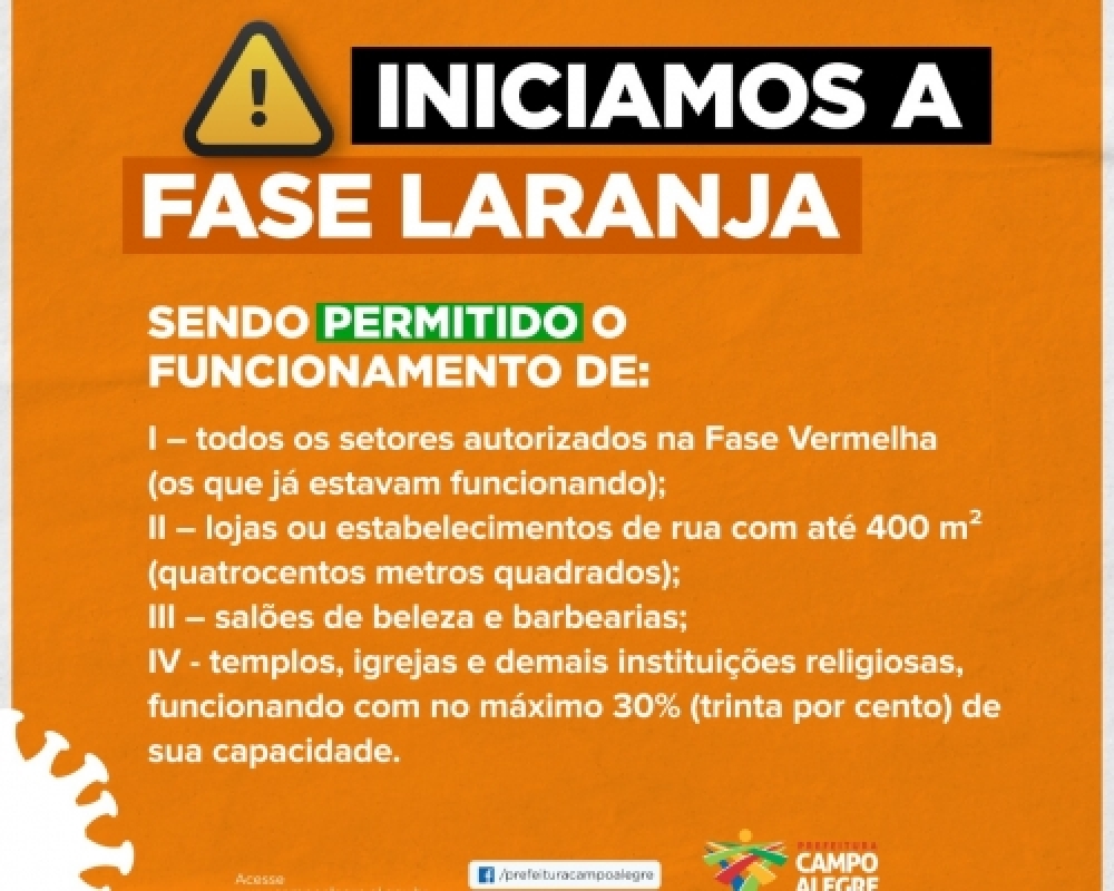 Confira o que pode abrir na fase laranja em Campo Alegre
