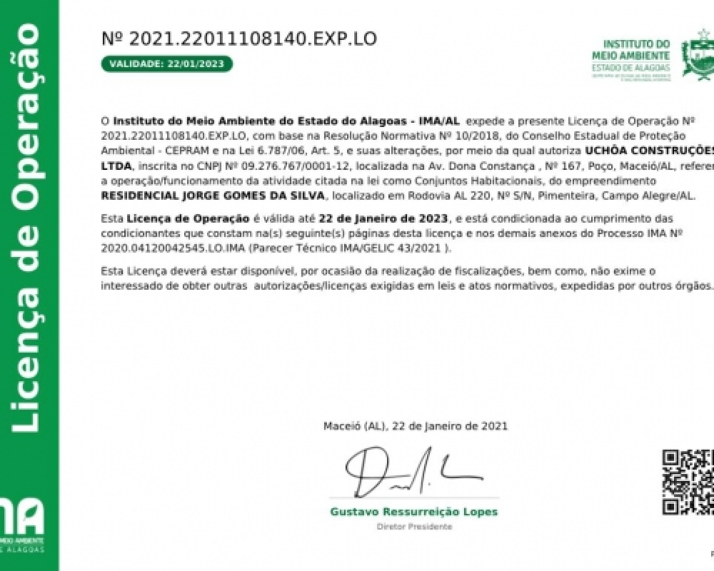 IMA concede licença de operação do Residencial Jorge Gomes