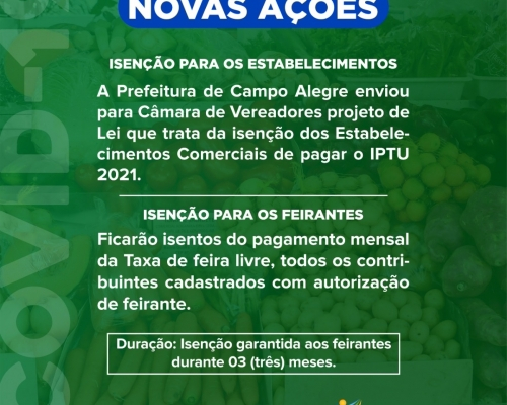 Comerciantes serão isentos de Pagar o IPTU e feirantes de pagar a taxa da feira livre