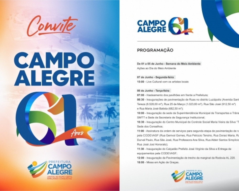 Confira a programação oficial das comemorações de 61 Anos de Emancipação Política de Campo Alegre
