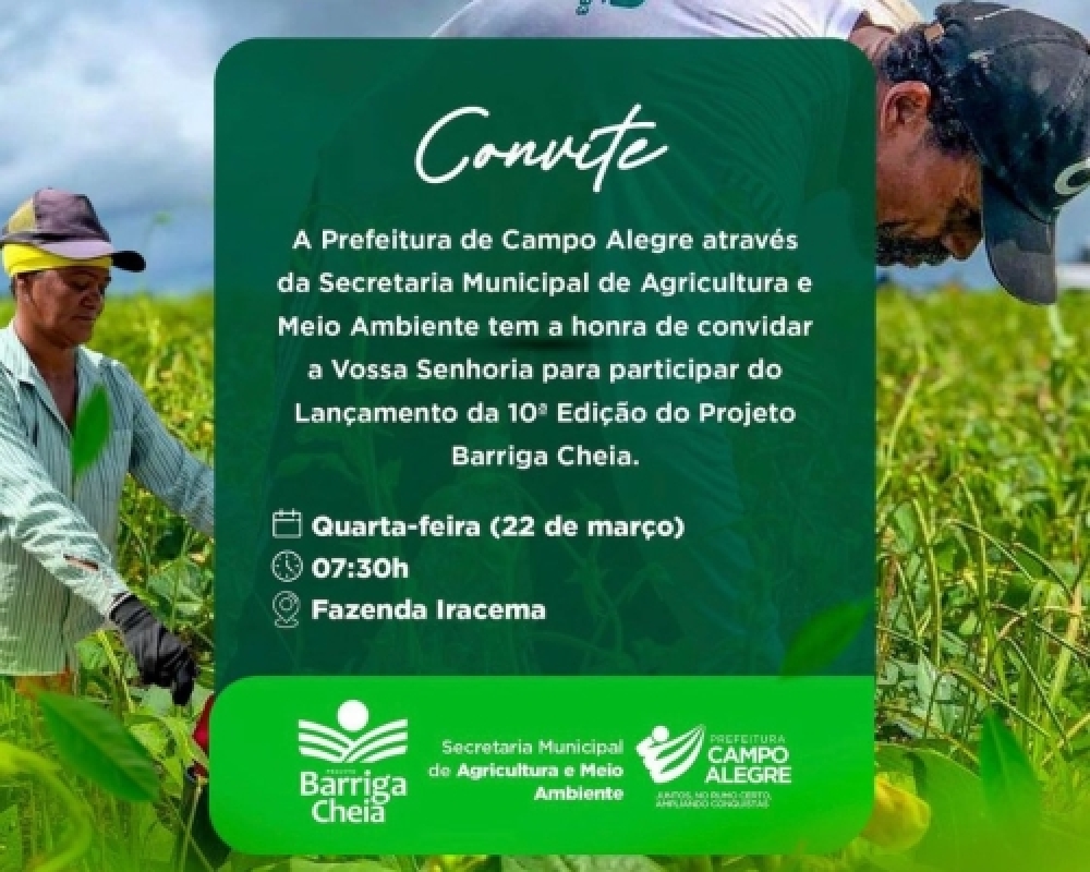 Prefeitura de Campo Alegre realizará o Lançamento da 10ª Edição do Projeto Barriga Cheia 