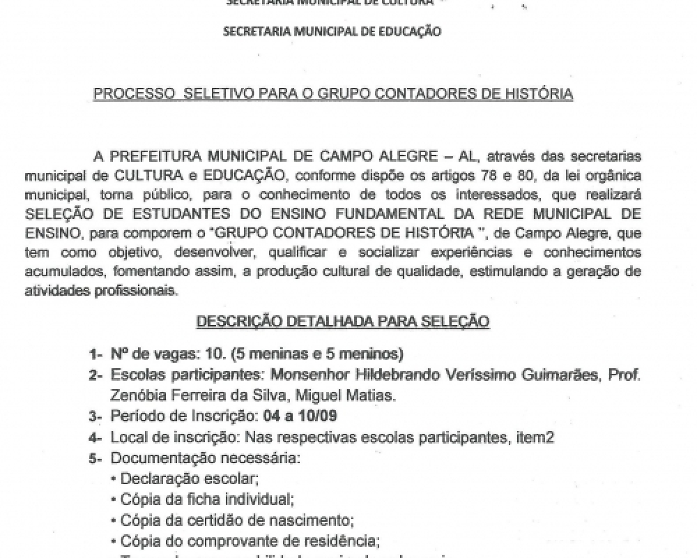 Secretaria de Cultura lança Edital para Processo Seletivo do Grupo Contadores de História
