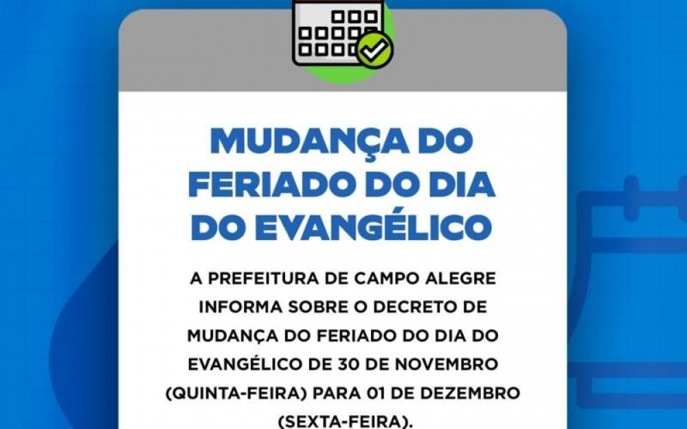 Prefeitura de Campo Alegre transfere o Feriado do Dia do Evangélico para Sexta-Feira