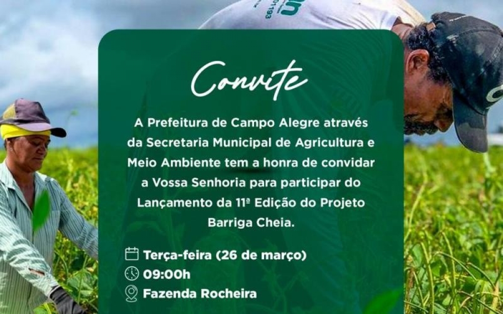 Prefeitura de Campo Alegre realizará o Lançamento da 11ª Edição do Projeto Barriga Cheia