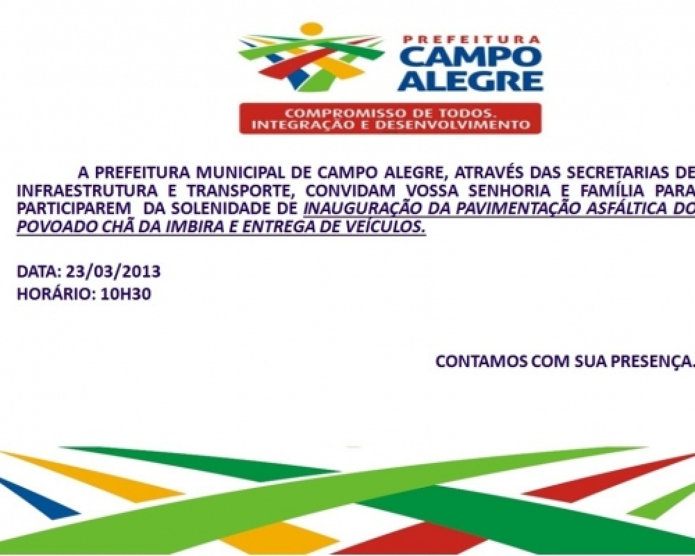 Participe da inauguração da pavimentação do Povoado Chã da Imbira