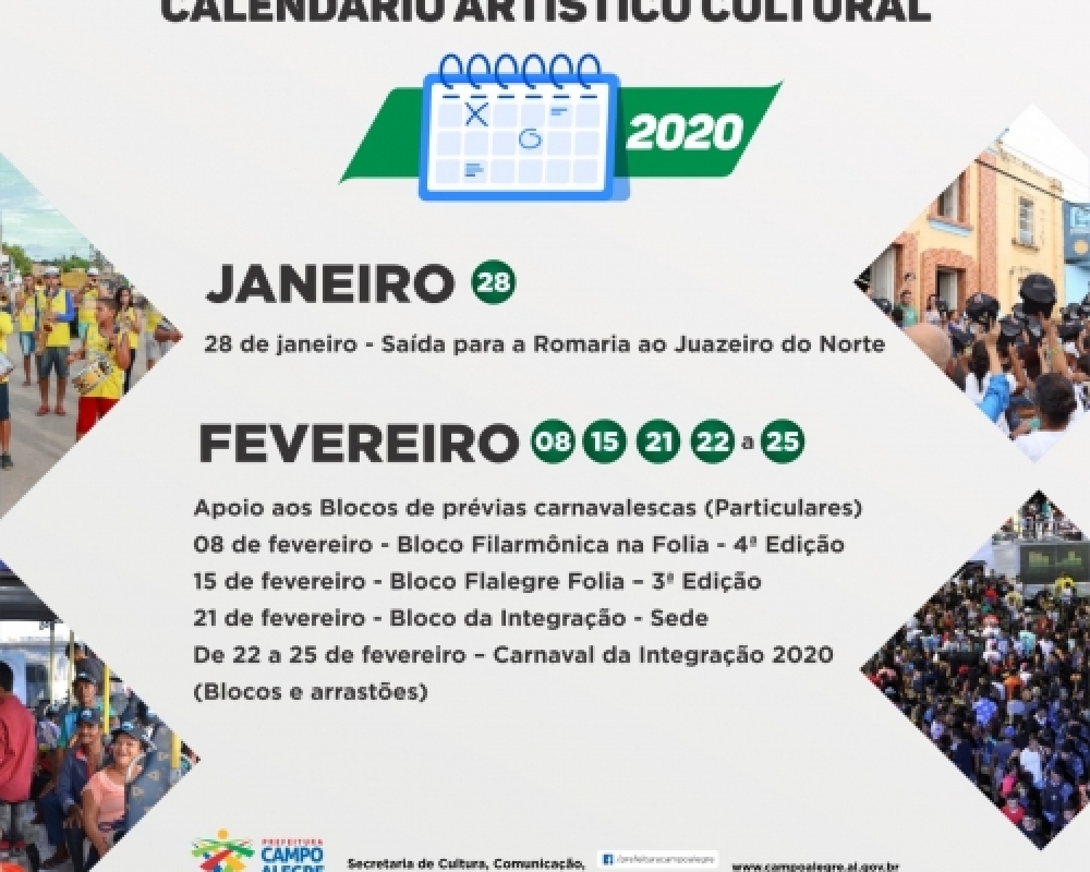 Secretaria de Cultura divulga o calendário de eventos de 2020 em Campo Alegre