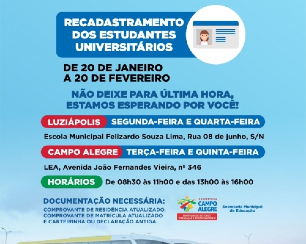 SEMED convoca estudantes que utilizam o transporte universitário para o recadastramento