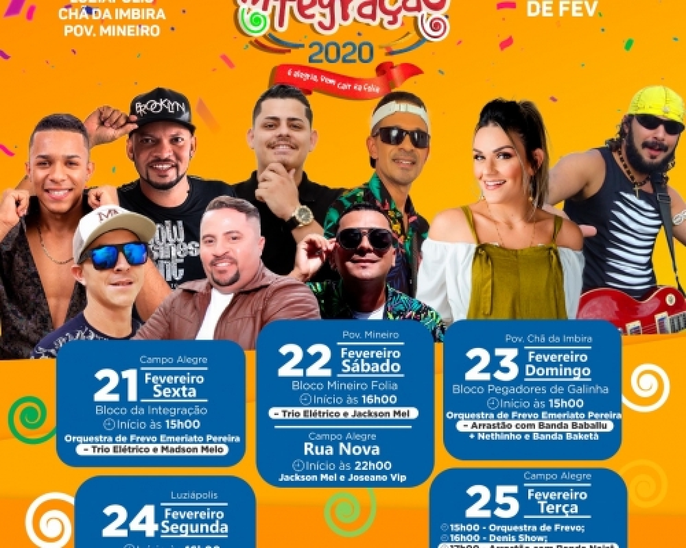 Confira a Programação Oficial do Carnaval da Integração 2020 em Campo Alegre 