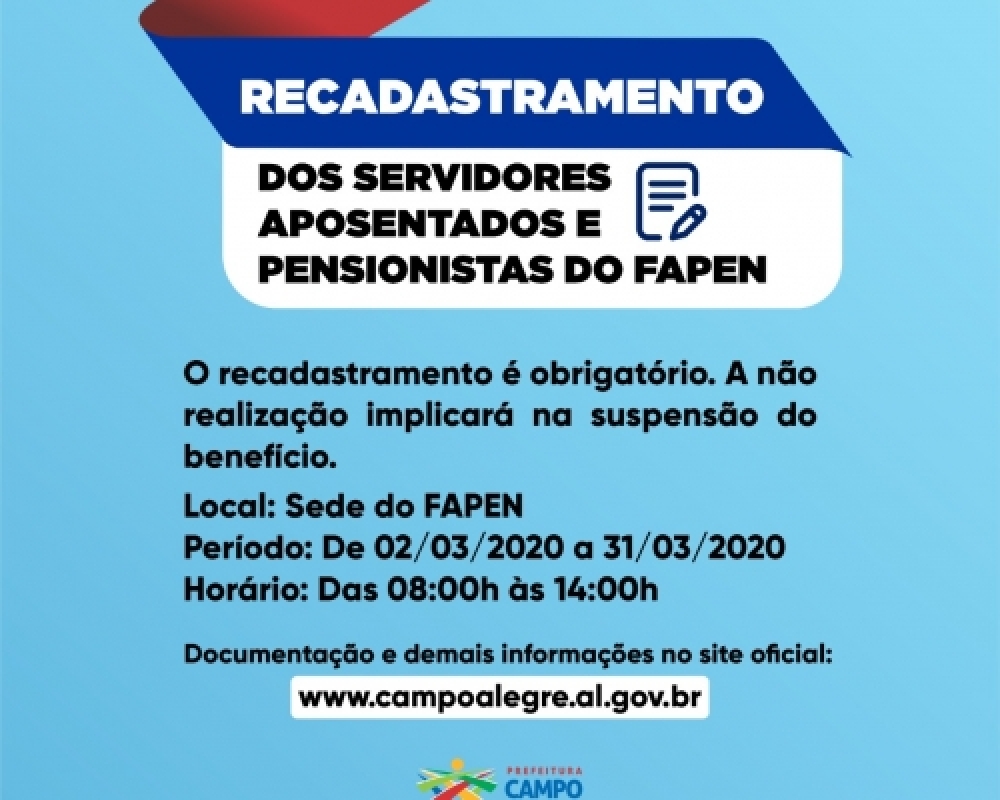 FAPEN convoca servidores aposentados e pensionistas para recadastramento 2020