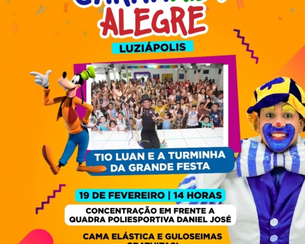 Prefeitura realizará Matinês de Carnaval para as crianças da sede e Luziápolis