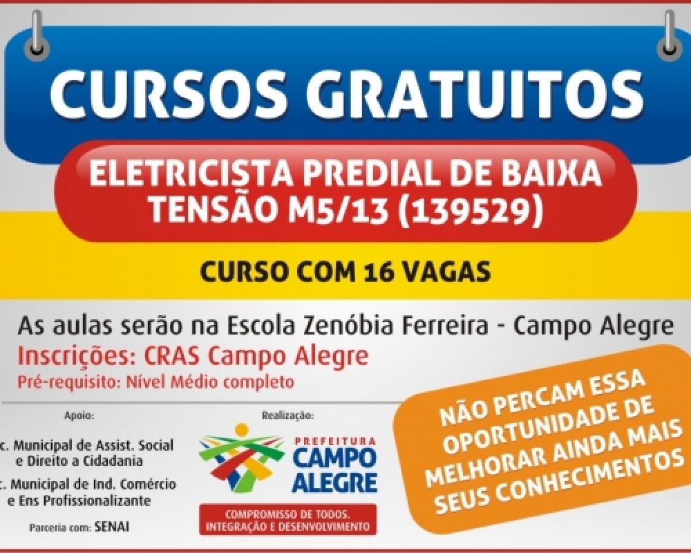 Profissionalização: Prefeitura abre turmas nos cursos de eletricista predial