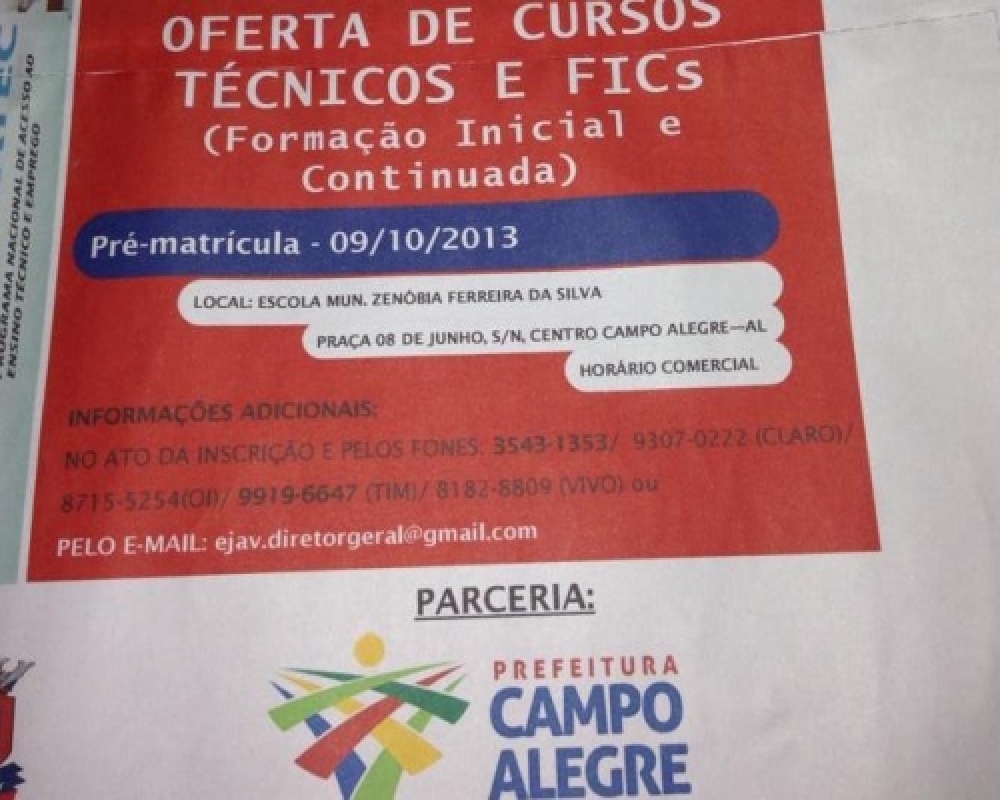 Prefeitura de Campo Alegre promove cursos do PRONATEC para alunos do Ensino Médio