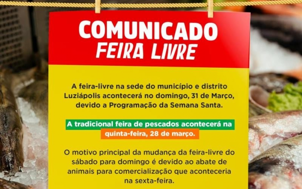 Prefeitura informa mudança no dia da feira livre de Campo Alegre e Luziápolis na Semana Santa