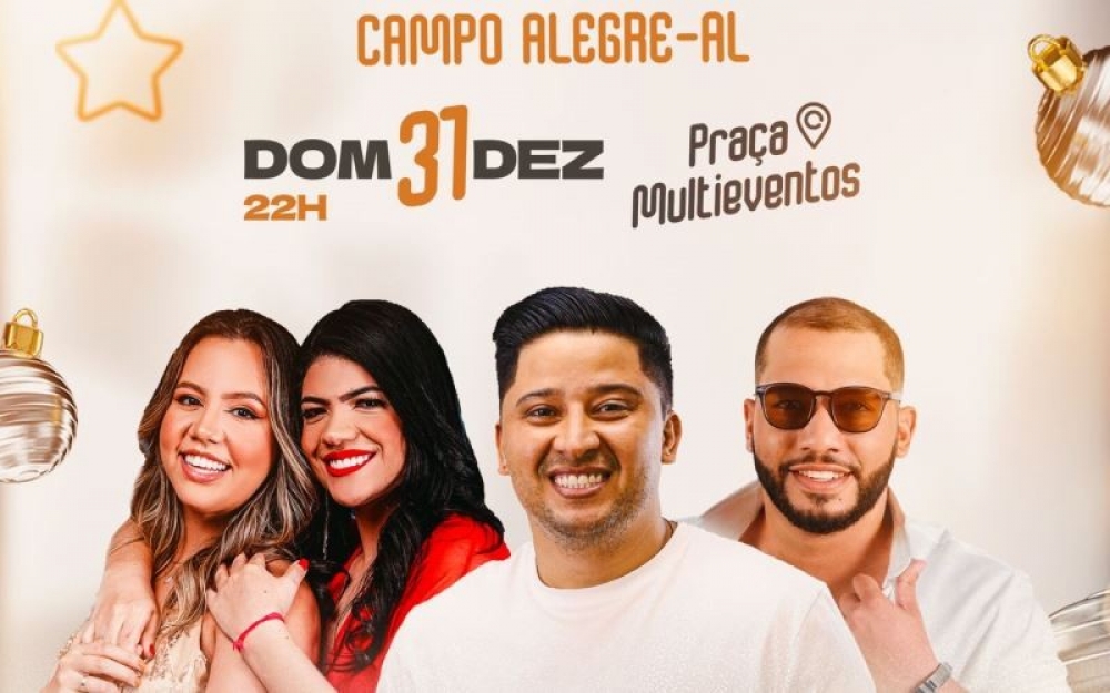 Réveillon de Campo Alegre terá shows com Israel Peruanno, Mari e Rayanne e Wesley Farra 