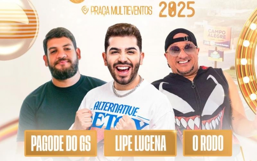 Réveillon de Campo Alegre terá shows com Lipe Lucena, O Rodo e Pagode do GS